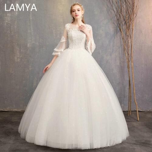 LAMYA Customized Three Quarter Wedding Dresses Simple O-neck Bridal Gowns Floor Length Ball Gown Wed Dresses Robe De Mariee