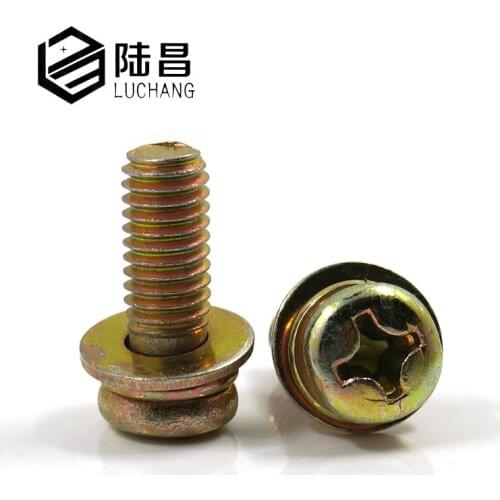 LUCHANG Metric Thread M3,M4 Color Zinc Phillips Round Pan Head Three Combination Screw with washer Bolts