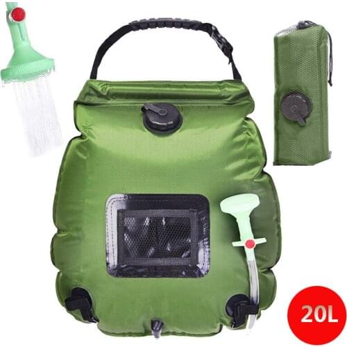 Water Bags 20L Outdoor Camping Hiking Solar Shower Bag Heating Camping Shower Climbing Hydration Bag Hose Switchable Shower Head