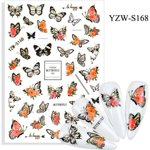 Stickers for Nails 3D Beautiful Butterfly Rose Nail Art Decorations Designs Self Adhesive Sliders Decals Manicure Accessories