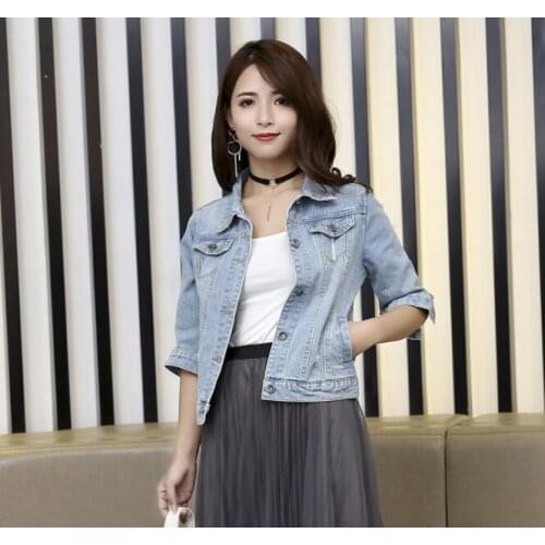 2020 New Spring and Autumn Student Denim Jacket Seven-point Sleeve Jacket Short Summer Female Jacket Large Size