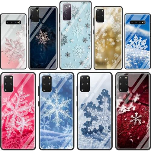 New Hot Christmas Snowflake Glass Phone Case for Samsung Galaxy S21 S20 FE S10 Note 10 20 Ultra 5G 9 S9 Plus S10e Cover