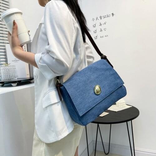 Pure Color Quality Canvas One-shoulder Messenger Bag Women Retro Square Handbag Trendy Flap Cloth Bag Shopper Handbags for Women