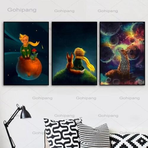 Printed Wall Artwork Canvas Painting Little Prince Rose Fox Alien Modular Pictures Nordic Posters Home Decoration Children Room