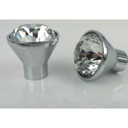 30mm 25mm clear rhinestone drawer shoe cabinet knobs pulls silver chrome dresser kitchen cabinet door handles knob modern simple