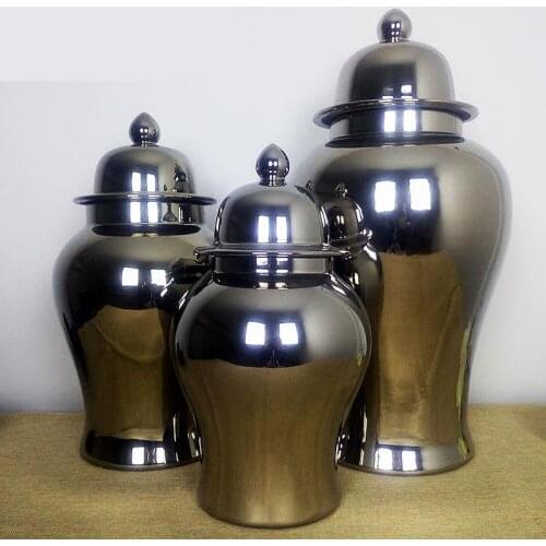Jingdezhen Silver Ceramic temple Jar Pot Storage jar Home Living Room Handmade Vase With Cover Decoration porcelain Ginger jar