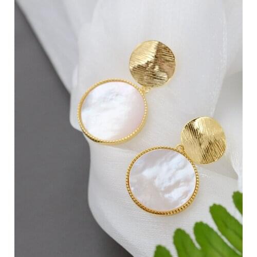 Natural Pearl Shellfish Earring Fashion Gold Plated 925 Sterling Silver Circular Earrings Female Wedding Party Fine Jewelry Gift