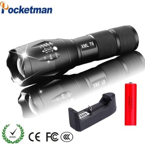 Led Flashlight Ultra Bright Waterproof MINI Torch Zoomable 5 Modes 18650 Rechargeable Battery for Camping Hiking Tactical