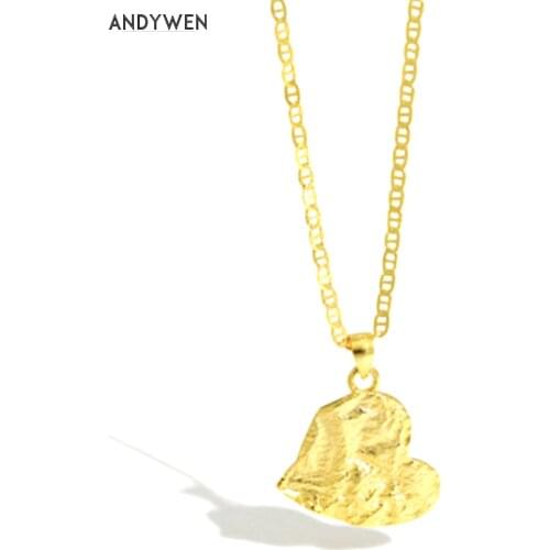 ANDYWEN 925 Sterling Silver Gold Heart Pendant Special Thicker Long Chain Women Luxury Jewelry 2020 Rock Punk Irregular