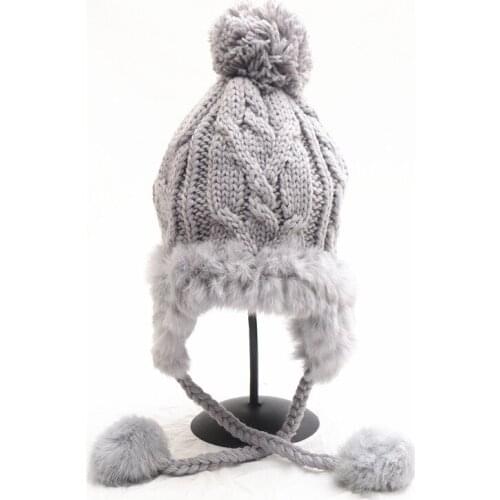 Women casual thick warm knitted hat beanies Winter ladies student cute Earflap windproof skullcap Skullieswith tails