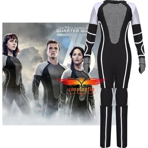 The Hunger Games Catching Fire Peeta Mellark & Katniss Everdeen Battleframe Cosplay Costume Women Jumpsuits Carnival Halloween