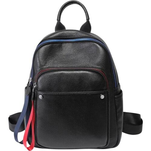 New 2019 Panelled Chain Design Women Backpack100% Real Genuine Leather Female Bagpack Girl School Bag Black High Capacity