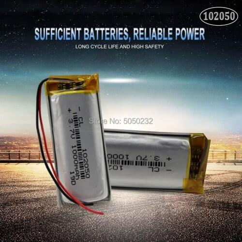 2pc Premium 102050 3.7V 1000mAh Rechargeable Li-Po Li-polymer Battery For MP3 MP4 GPS Bluetooth Headset Mini Camera Psp