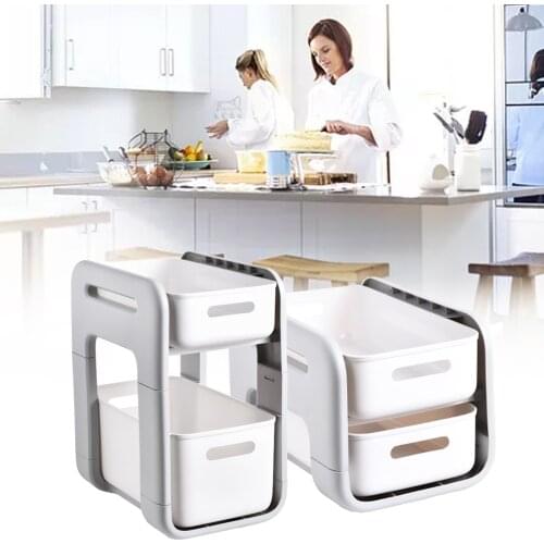 2 Tiers Kitchen Storage Shelf Cabinet Narrow Gap Under Sink Organizer Box Convenient Bathroom Organizer Stand Makeup Spices Rack