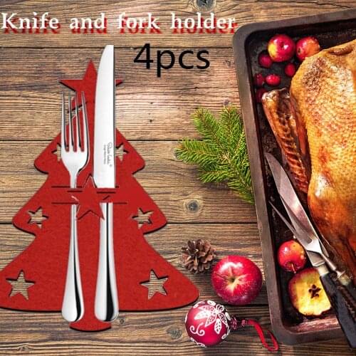 4pcs New Christmas tree cutlery Knife And Fork Cover Table Decoration Knife Decorative tableware Xmas Christmas Decor Bag
