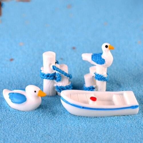 5PCS Stake Seagull Mini Resin Boat Cartoon Mediterranean Landscape Seagull Toy Gift Decorations Bird Figurines Ornament