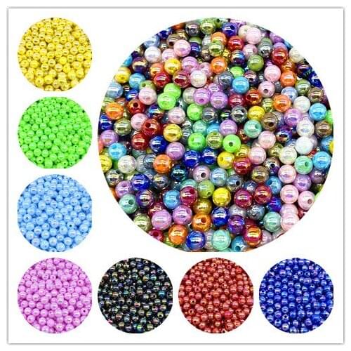 6 8 10mm AB Color Plating Acrylic Beads Loose Spacer Round Beads Garment Beads Jewelry Making DIY #Ro