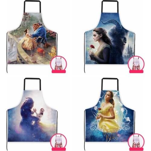 Disney Princess Beauty and Beast Anime Action Figures Cartoon Products Accessories Customized Bib Apron Cooking Unisex Gifts