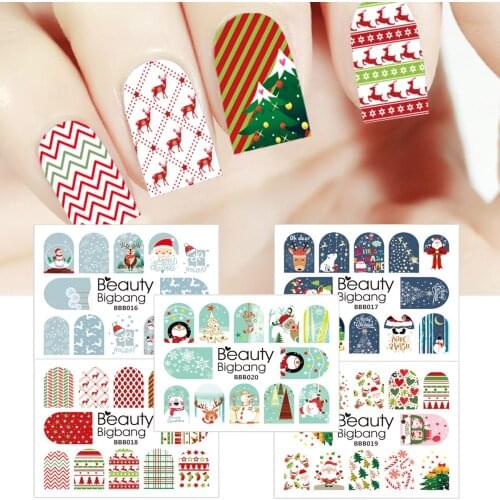 BEAUTYBIGBANG 1 Sheet Xmas Christmas Santa Clause Deer Water Nail Stickers Decals Manicure Stickers Charm Nail Art Decoration