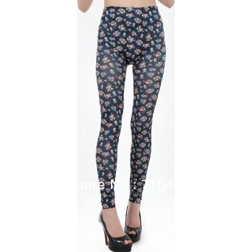 Drop Free Shipping Elastic Leggings Pants Womens Small Flowers Print Floral Fashion Leggings