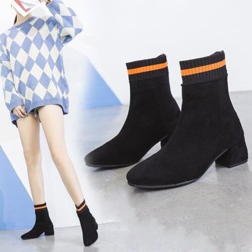 Ankle Boots for Women with Stripes, High Heel Boots (Height 6cm 2.36inches)