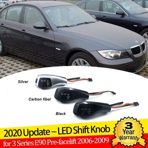 Carbon Fiber Black Silver LED Gear Shift Knob Shifter Lever for BMW 3 Series E90 E91 E92 E93 Pre-facelift 2006-2009