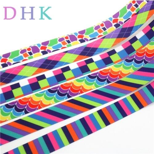 DHK 50yards plaid stripe colors Printed Grosgrain Ribbon Accessory hairbow headwear decoration Wholesale DIY OEM S1090