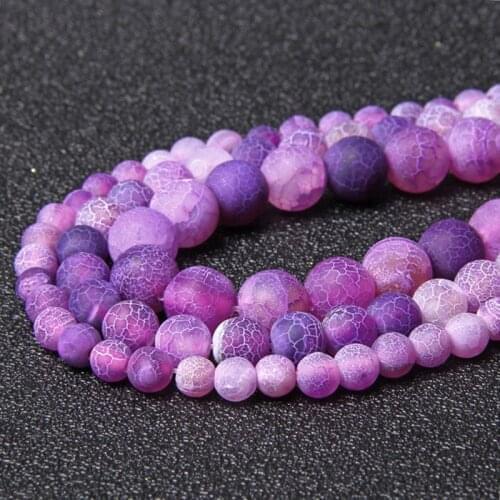 Natural Stone Purple Frost Cracked Agates Onyx Loose Beads 15.5" Strand 6 8 10 12 mm Matte Dream Fire Agat for Jewelry Making