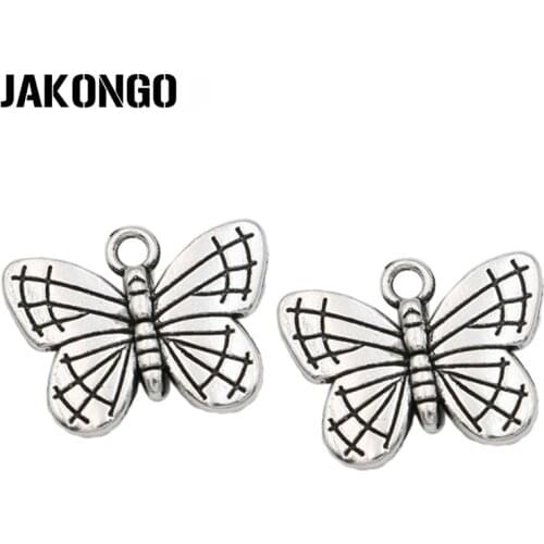 JAKONGO 10pcs Butterfly Charms Antique Silver Pendants for Jewelry Making Earrings DIY Handmade Craft 14x8mm