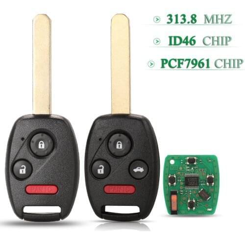 Bilchave 5pcs 3/4 Buttons 313.8Mhz ID46 PCF7961 Chip Remote Smart Car Key Fob MLBHLK-1T For Honda Accord MLBHLIK-1T