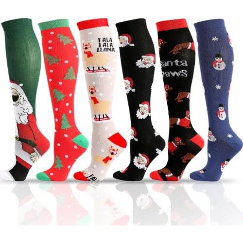 New Sport Compression Stockings Christmas Pattern Holiday Gift Running Cycling Multi Color Compress Socks Prevent Varicose Veins