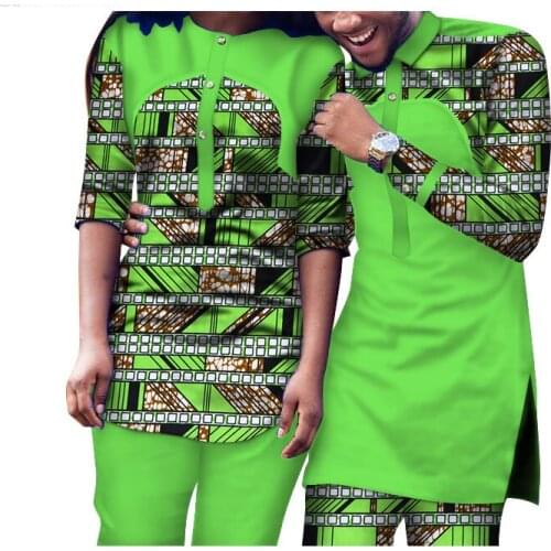 2 Piece Set African Dashiki Print Couple Clothing for Lovers Men women Shirt and pant long sleeve causal Fashion WYQ106