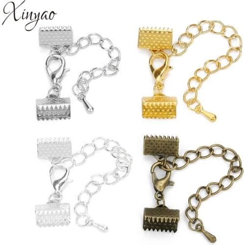 XINYAO 10Pcs Ribbon Leather Cord End Fastener Clasps With Chains Lobster Clasps Connectors For Bracelet Diy Jewelry Findings