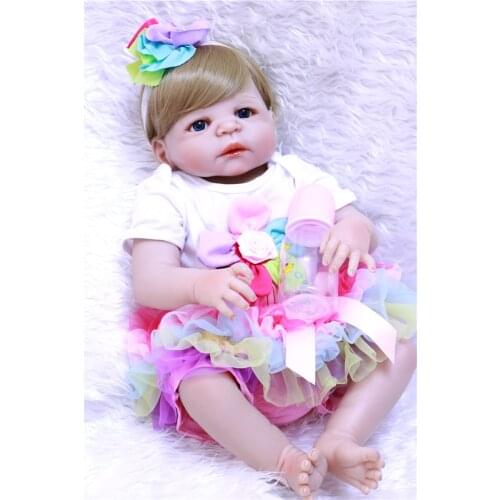 22" 55cm real full silicone reborn dolls newborn baby girl toddler for children fashion toys play house bedtime play house dolls