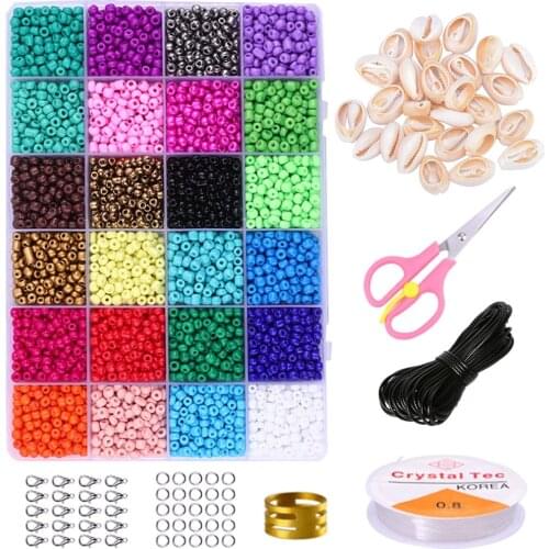 24 Colors Small Glass Seed Beads with 50pcs Spiral Shell Beads and DIY Accessories Tools for Bracelet Necklace Jewelry Making
