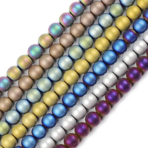 JHNBY Matte Round Hematite 8mm 50pcs Natural Stone Plating 8 color Loose beads ball for Jewelry bracelets Making DIY Accessories