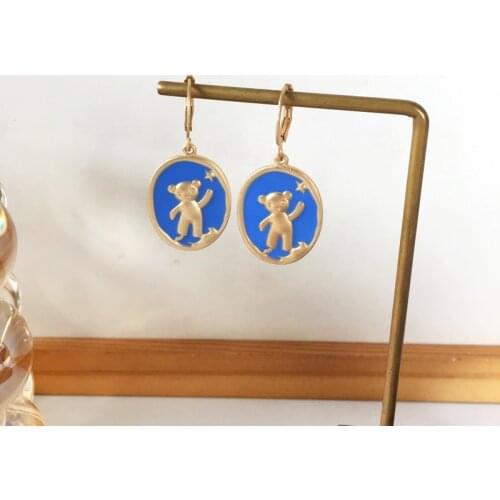 Girls Fashion Cute French Dangle Earrings Oval Simple Little Bear Multicolor Earrings