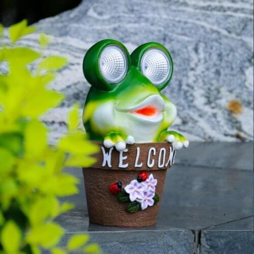 Cartoon Resin Cute Frog Solar Sculpture Ornaments Outdoor Courtyard Micro Landscape Statues Crafts Garden Decoration Accessories