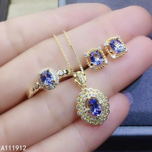 KJJEAXCMY fine jewelry natural Tanzanite 925 sterling silver women pendant necklace chain earrings ring set support test trendy