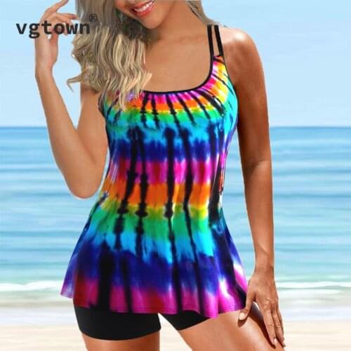 2022 New Plus Size 6XL Bikini Swimsuit Print Two-Piece Women Tankini Swimming Bathing Suit Beachwear Tummy Control Swimdress