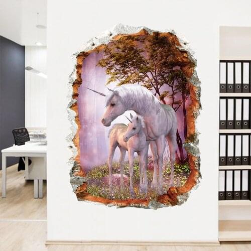 New 3D cartoon Unicorn environmental wall stickers living room bedroom childrens room decorative painting