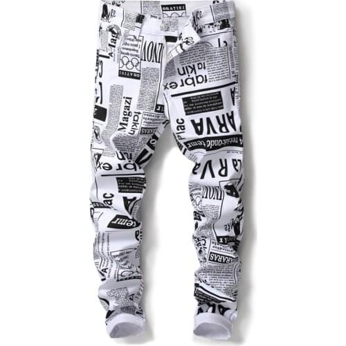 New Arrivals Fashion 3D Printed Cotton White Men Jeans Slim Fit Casual Denim Trousers Male Fashion Hot Sale Denim Trousers