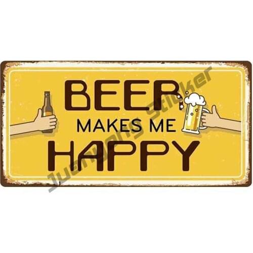 Beer Makes Me Happy Sign Cartoon Car Stickers Vinyl JDM Refit Car Accessories Graphics for RV VAN SUV Waterproof Decor PVC13x7cm