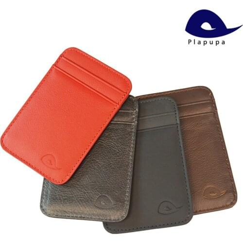 Plapupa 100% Cowhide Leather Vertical Flat Matte Frosted Color Card Holder with Round Corner Genuine Leather card case