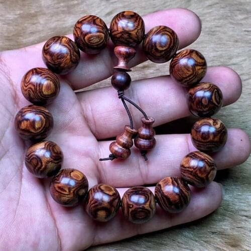 Authentic Hainan yellow pear14mm Bead Hand Strings Skin Lines Cross-eye X-grain Furry Pear Old Material Bead Bracelet Purple Pea