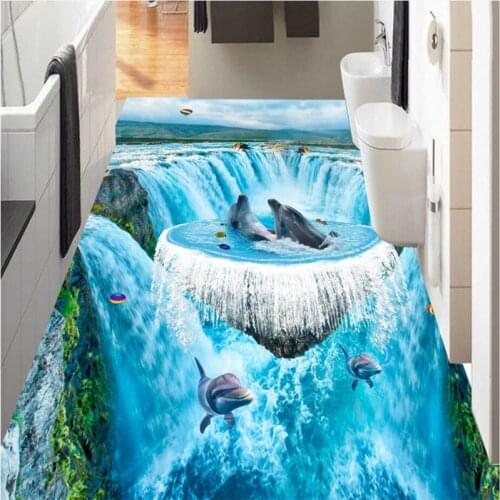 Custom 3D waterfalls sea bathroom walkway decorative painting waterproof anti - skid self - adhesive decorative 3d floor sticker