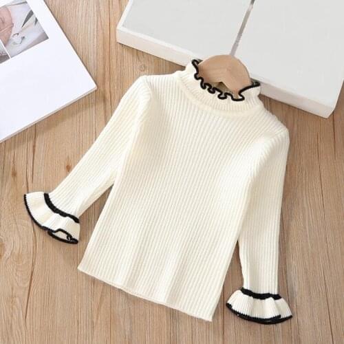 2020 Autumn Winter Baby Toddler Children Clothes Girls Pullover Sweater Kids Turtleneck Knitted Sweaters Long Flare Sleeve Tops