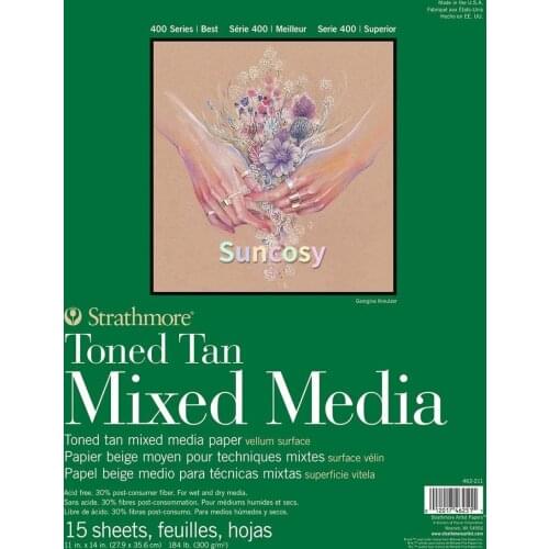 Strathmore 400 Series Toned Tan Mixed Media Pad, 11"x14" Glue Bound, 15 Sheets per Pad - 462-211, 27.9cm x 35.6cm