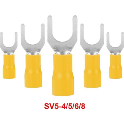 SV5-5 Blue Furcate Cable Wire Connector 100PCS/Pack Furcate Pre-Insulating Fork Spade 12~10AWG Wire Crimp Terminals SV5-8