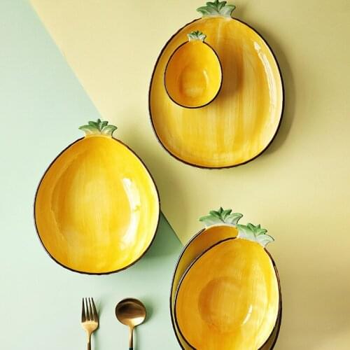 Creative Personality Pineapple Ceramic Bowl Cute Girl Heart Plate Rice Salad Fruit Dessert Bowl Tableware dinner plates
